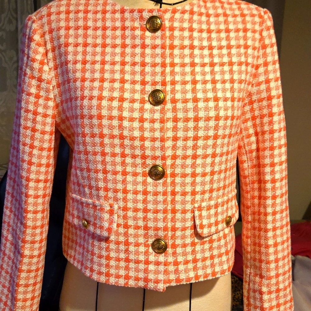 Zara Elegant Pink Houndstooth Pink Cropped‎ Blazer
